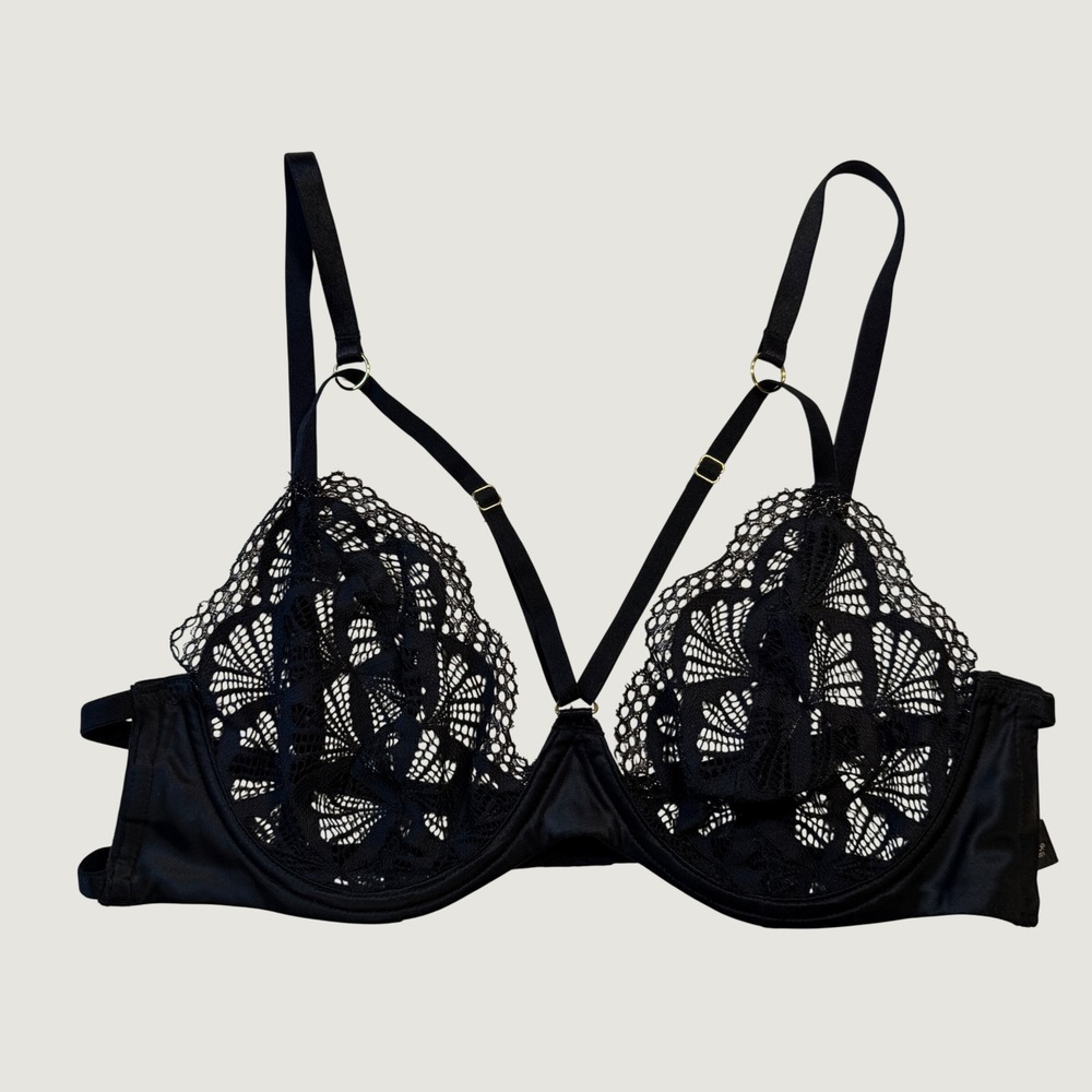 Bras N Things Black Lace Strappy Underwire Bra Size 14 Australian Sizing